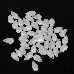 Blanc 5pcs perles de verre tchèques transparentes, top foré, larme, blanc, 14x8mm, Trou: 1mm