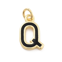 Letter Q Стойки обшивки латунные подвески, с эмалью и кольцом для прыжков, без кадмия и без свинца, долговечный, реальный 18 k позолоченный, буквы, Буква Q, 12x7.5x1 мм, отверстие : 2.5 мм