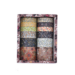 Mixed Color Self Adhesive Paper Tape Roll, DIY Scrapbook Decorative Paper Tapes for DIY Scrapbooking Supplie Gift Decoration, Flower, Mixed Color, 110x90x40mm, 12 rolls/box
