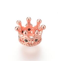 Розовое Золото Латунные микро проложить кубического циркония бусы, корона, розовое золото , 11x7 мм, отверстие : 6 мм