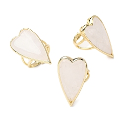 Розовый Кварц Кольца из натурального розового кварца в форме сердца, латунные регулируемые кольца для женщин, 34x18.5~19 мм, внутренний диаметр: 18 мм