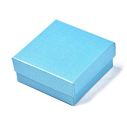Light Sky Blue Cardboard Jewelry Boxes, for Ring, Earring, Necklace, with Sponge Inside, Square, Light Sky Blue, 7.4x7.4x3.2cm