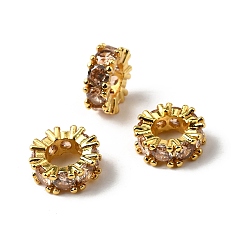 Персиковый Слойка Большое отверстие кольца из латуни микро проложить кубического циркония шарики прокладки, розовые, 11x4 мм, отверстие : 5 мм