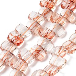 Coral Transparent Glass Imitation Gemstone Beads Strands, Rectangle, Coral, 17x12.5x7.5~8mm, Hole: 1.2mm, about 28pcs/strand, 13.78 inch(35cm)