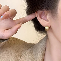 Matte Gold Color Half Round Alloy Studs Earrings, with 925 Sterling Silver Pins, Matte Gold Color, 50x50mm
