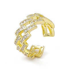 Прозрачный Открытое кольцо-манжета с кубическим цирконием и ромбами, полое кольцо из настоящей позолоченной латуни 18k для женщин, без кадмия и без свинца, прозрачные, размер США 8 (18.1 мм)