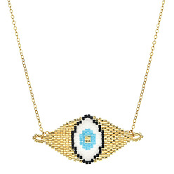 XN180-4 Turkish Blue Eye Vintage Pendant Necklace - Bohemian Colorful Beaded Sweater Chain Jewelry.
