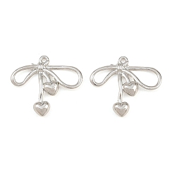Platinum Alloy Pendants, Bowknot with Heart Charms, Rack Plating, Cadmium Free & Lead Free, Platinum, 19x21.5x3mm, Hole: 1.2mm