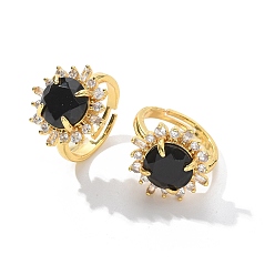 Обсидиан Кольца из натурального подсолнечника с обсидианом, Кольца-манжеты из латуни золотистого тона со стразами, стойки покрытие, долговечный, без свинца и без кадмия, подсолнечника: 19x19 мм, внутренний диаметр: 17 мм