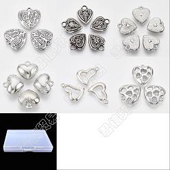 Platinum 96Pcs 6 Style CCB Plastic Pendants, Heart, Platinum, 16.5~26.5x15~25x3.5~10.5mm, Hole: 1.2~3mm, 16pcs/style