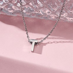 Letter T 304 подвесные из нержавеющей стали ожерелья, буквы, Письмо T, 15.94 дюйм(40.5см)~16.14 дюйм(41см)+54мм удлинитель, буквы: 10x6x4 мм.