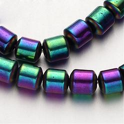 Multi-color Plated Electroplate Non-magnetic Synthetic Hematite Bead Strands, Column, Multi-color Plated, 6x6mm, Hole: 1mm, about 67pcs/strand, 15.7 inch