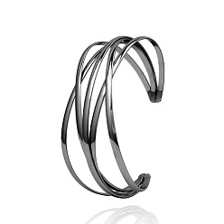 Gun black Minimalist Metal Cuff Bracelet with Crossed Openings for Chic and Edgy Style