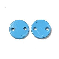 Deep Sky Blue Spray Painted 201 Stainless Steel Connector Charms, Flat Round, Deep Sky Blue, 8x1mm, Hole: 1.2mm