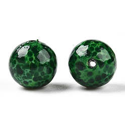Green Handmade Normal Lampwork Beads, Round with Fleck, Green, 16mm, Hole: 2~3mm