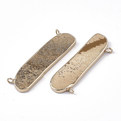 Picture Jasper Electroplate Natural Picture Jasper Pendants, with Iron Findings, Oval, Golden, 13~14x40.5x3~4mm, Hole: 1.8mm