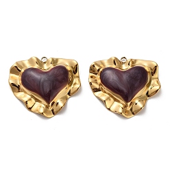 Темно-Красный 304 подвески из нержавеющей стали, сердце, с эмалью, реальный 18 k позолоченный, ионное покрытие (ip), темно-красный, 35.5x40x7 мм, отверстие : 3 мм