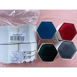 Mixed Color Nbeads 4Pcs 4 Colors Velvet Jewelry Box, with Linen and PU Leather, for Ring & Necklace Box, Hexagon, Mixed Color, 5.55x6.3x5.8cm, Inner Diameter: 4.3x5cm, 1pc/color