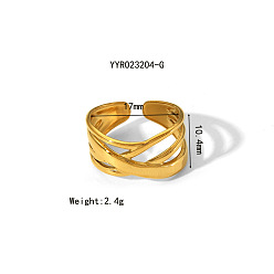 Настоящее золото 18K Нерегулярные кованые 304 открытые манжетные кольца из нержавеющей стали, летний пляж, нет выцветания, реальный 18 k позолоченный, внутренний диаметр: 17 мм