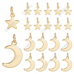 Chapado en Oro Real de 24K 80 piezas 2 estilo 201 colgantes de acero inoxidable, con 304 anillos de salto de acero inoxidable, la luna y las estrellas, real 24 k chapado en oro, 10~17 mm, 40 piezas / estilo
