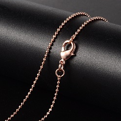Rose Gold Brass Necklaces, Ball Chain, Faceted, with Lobster Clasp, Rose Gold, 18.11 inch(46cm), 1.2mm