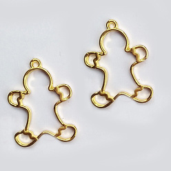 Golden Zinc Alloy Open Back Bezel Pendants, For DIY UV Resin, Epoxy Resin, Pressed Flower Jewelry, Long-Lasting Plated, Gingerbread Man, Golden, 32x24x2.5mm