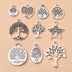 Antique Silver 10PCS 10Style Tibetan Style Alloy Pendants, Tree of Life, Antique Silver, 14.8~33x11.5~25x1~2.5mm, Hole: 1~4mm