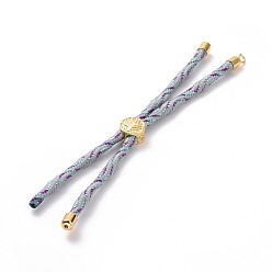 Silver Nylon Cord Silder Bracelets, for Connector Charm Bracelet Making, with Rack Plating Golden Brass Findings, Long-Lasting Plated, Cadmium Free & Lead Free, Silver, 8-5/8~9-1/8x1/8 inch(22~23x0.3cm), Hole: 2mm