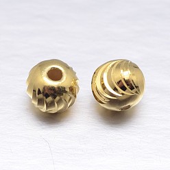 Real 18K Gold Plated Fancy Cut Round 925 Sterling Silver Spacers Beads, Real 18K Gold Plated, 6mm, Hole: 1.4mm, about 72pcs/20g