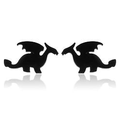 black Cute Mini Flying Dragon Animal Earrings for Girls - Stainless Steel.