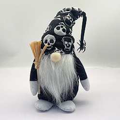 Black Cloth Gnome with Skull Sculpture Ornament, for Halloween Home Party Decoration, Black, 150x100x230mm