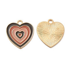 Coffee Alloy Enamel Pendants, Heart Charms, Coffee, 20x18.5x1mm, Hole: 2mm