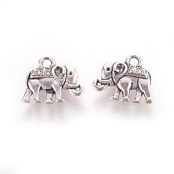 Antique Silver Tibetan Style Alloy Charms, Cadmium Free & Nickel Free & Lead Free, Elephant Shape, Antique Silver, 12x14x2.5mm, Hole: 1mm