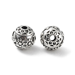 Antique Silver Brass Beads, Rondelle with Flower, Antique Silver, 7.5x8x6mm, Hole: 1.6mm
