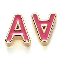 Letter A Rack Plating Alloy Enamel Beads, Cadmium Free & Nickel Free & Lead Free, Light Gold, Camellia, Letter.A, A: 10x8.5x4.5mm, Hole: 1.6mm