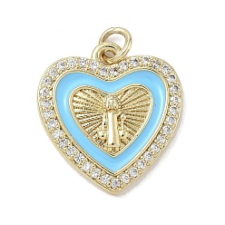 Темно-Голубой Латунные микро проложить кубического циркония подвески, сердце со святым бенедиктом, с эмалью, стойки покрытие, долговечный, без свинца и без кадмия, реальный 18 k позолоченный, с целью перехода в кольце, глубокое синее небо, 20x18.5x3.5 мм, отверстие : 3.2 мм