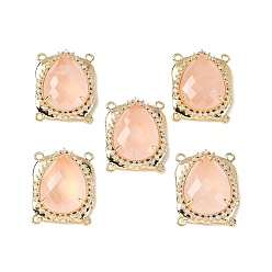 Розовый Кварц Латунные многорядные звенья с микропаве из кубического циркония и натуральным розовым кварцем, слеза, граненые, стойки покрытие, 22.5~23x18x7 мм, отверстие : 1.4 мм