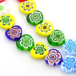 Mixed Color Handmade Millefiori Glass Bead Strands, Heart, Mixed Color, 6x6x3mm, Hole: 1mm, about 75pcs/strand, 16 inch