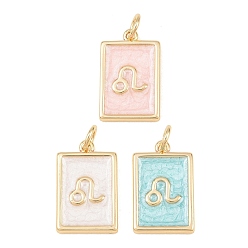 Leo Brass Enamel Pendants, Rectangle Charms, Rack Plating, Cadmium Free & Lead Free, Long-Lasting Plated, Golden, Leo Charms, 17.5x11x2mm, Hole: 3mm