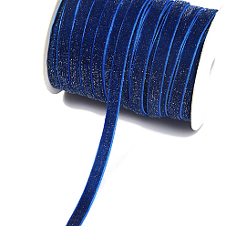 Medium Blue Single Face Velvet Ribbons with Glitter Powder, Garment Accessories, Medium Blue, 3/8 inch(10mm), 100 yards/roll