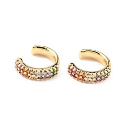 Real 18K Gold Plated Brass Micro Pave Cubic Zirconia Cuff Earrings, Long-Lasting Plated, Ring, Real 18K Gold Plated, 14x3.5mm