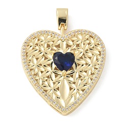 Полуночно-синий Латунные микро проложить кубического циркония подвески, сердце, стойки покрытие, долговечный, без свинца и без кадмия, реальный 18 k позолоченный, темно-синий, 41.5x31x5.5 мм, отверстие : 5.5x3 мм