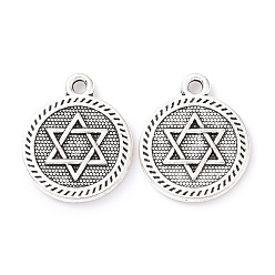 Antique Silver Double Side Star of David Tibetan Style Alloy Pendants, Flat Round, Cadmium Free & Lead Free, Antique Silver, 18x15x2mm, Hole: 1.8mm