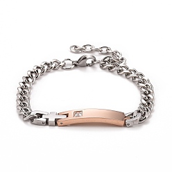 Розовыйы Золотой & Нервежающая Сталь Прямоугольный браслет с кристаллами и стразами, двухцветные украшения из нержавеющей стали для мужчин и женщин, 201 из нержавеющей стали пряжки, розовое золото & нержавеющей стали цвет, 304 дюйм (7-5/8 см)