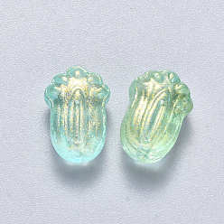 Aquamarine Transparent Spray Painted Glass Beads, with Glitter Powder, Pakchoi, Aquamarine, 11x7.5x5.5mm, Hole: 1mm