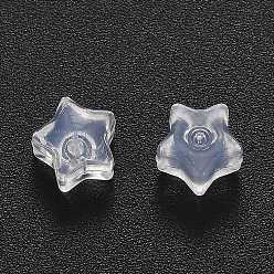 White Transparent Silicone Ear Nuts, Earring Backs, Star, White, 6x6.3x5mm, Hole: 0.9mm
