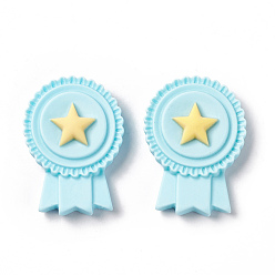 Cyan Opaque Resin Cabochons, Badge with Star, Cyan, 26x19x6mm