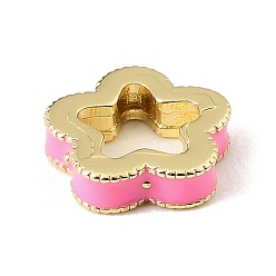Rose Foncé Perles d'espacement en laiton émaillé en forme de fleur, plaqué longue durée, sans cadmium et sans plomb, réel 18 k plaqué or, crémaillère plaquage, rose foncé, 11.5x11.5x3mm, Trou: 6x7mm