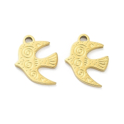 Real 18K Gold Plated Ion Plating(IP) 316L Surgical Stainless Steel Pendants, Bird Charm, Real 18K Gold Plated, 15x12.5x1.5mm, Hole: 1.6mm