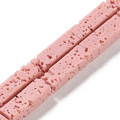 Pink Нити синтетических бусин, окрашенных в лавовый камень, прямоугольные, розовые, 13~14x4x4 мм, отверстие : 1 мм, около 29 шт / нитка, 15.24'' (38.7 см)